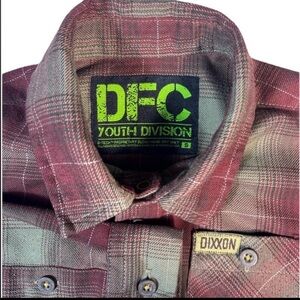 Dixxon Flannel DFC Youth Division Boys Plaid Pearl Snap Long Slv Shirt Sz Small